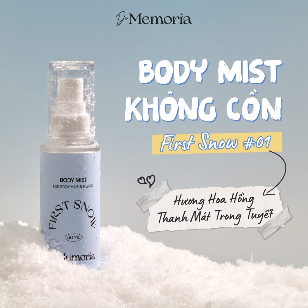 Body Mist Không Cồn De Memoria Hương Hoa Thanh Mát Như Tuyết Đầu Mùa (50ml) - First Snow #01 BST Cảm Xúc Chân Thật