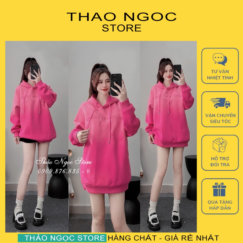 Áo hoodie SEVEN chất nỉ loang màu form rộng, Áo thun nữ có mũ! (có sẵn, hình thật) THẢO NGỌC STORE