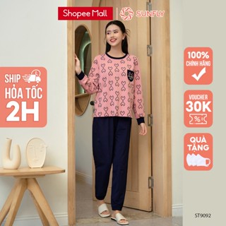 Đồ Bộ Mặc Nhà Nữ Cotton SUNFLY Áo Dài Quần Dài ST9092