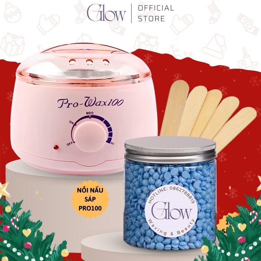 Combo 100gr Sáp Dừa Xanh Premium + Nồi Nấu Sáp Wax Lông ProWax100 GLOW WAXING Tặng Que - 8582