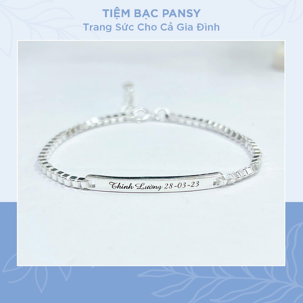 Vòng tay đôi thanh bạc cao cấp, Lắc tay cặp miễn phí khắc chữ theo yêu cầu - Tiệm bạc Pansy