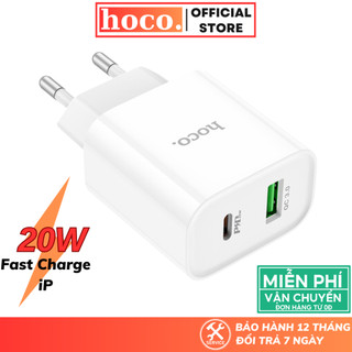 Củ sạc nhanh 20W Hoco Cốc 2 cổng chống quá tải nhiệt sạc Qc3.0 cho smartphone ip samsung xiaomi