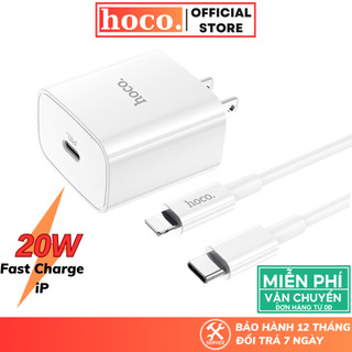 Combo Bộ củ cáp sạc nhanh PD20W Hoco 1 cổng type C kèm dây sạc dài 1M cho iP 11 12 13 14 pro max