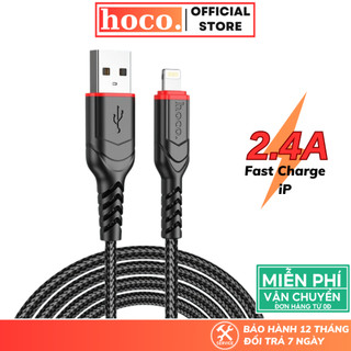 Dây sạc nhanh Hoco cáp bọc dù chống gãy sạc 2.4A hỗ trợ truyền dữ liệu cho ip7 8P xsm 11 12 13promax