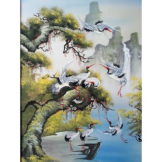 Tranh đính đá Tùng Hạc Diên Niên 5d - tự đính đá toàn bộ full