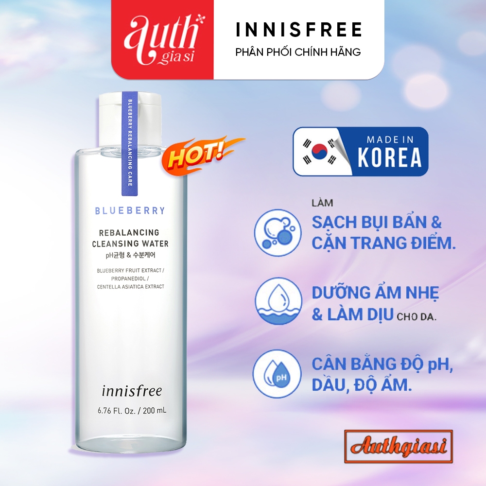 Nước tẩy trang Innisfree BLUEBERRY REBALANCING CLEANSING WATER NTT chiết xuất việt quất 200ml