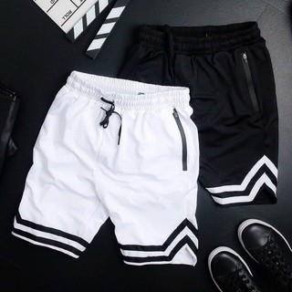 Quần short 2v unisex line sọc thể thao ống rộng vải poly 2 da 4 chiều M01
