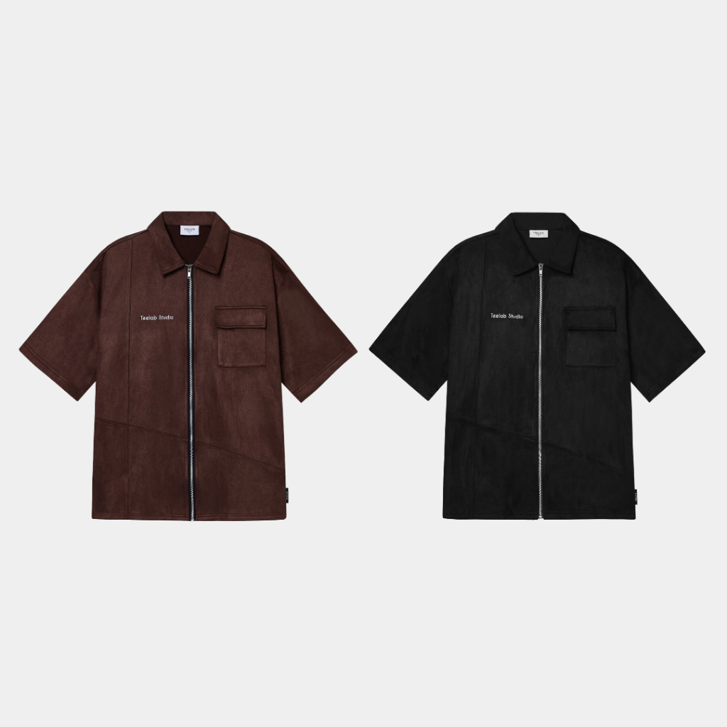 Áo Sơ Mi Da Lộn Zip Up Ngắn Tay Teelab Local Brand Unisex Shirt SS051