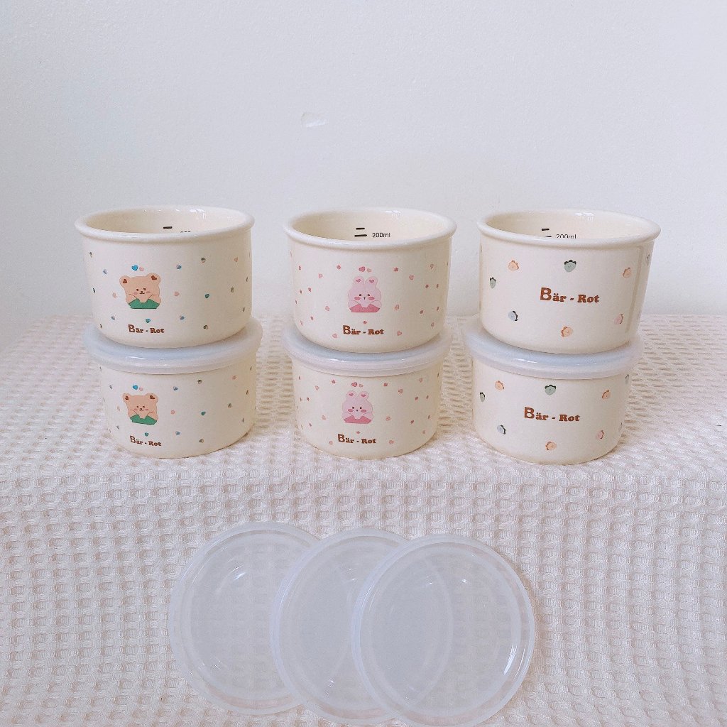 Bát SỨ Ăn Dặm BAR ROT Ceramic Bowl Hoạ Tiết Đáng Yêu Có Nắp Silicon Bảo Quản Chống Tràn