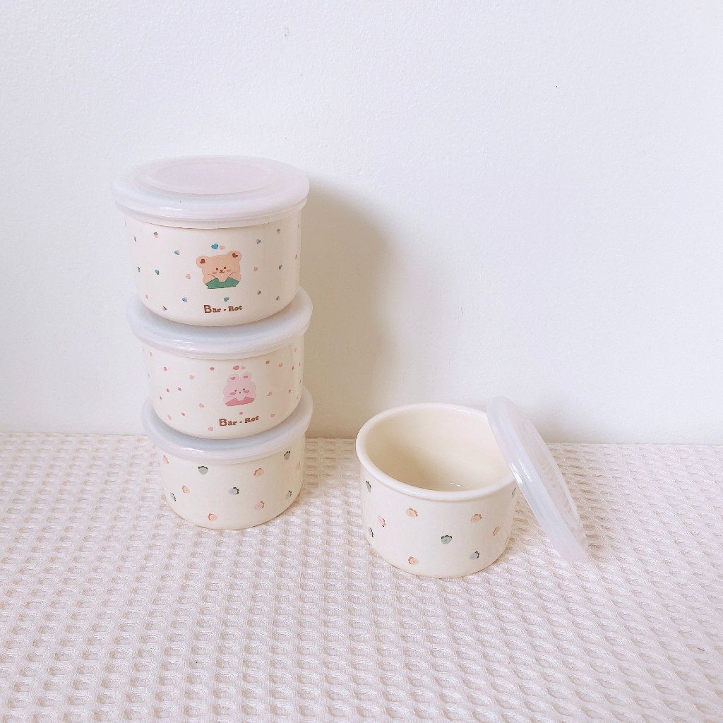 Bát SỨ Ăn Dặm BAR ROT Ceramic Bowl Hoạ Tiết Đáng Yêu Có Nắp Silicon Bảo Quản Chống Tràn