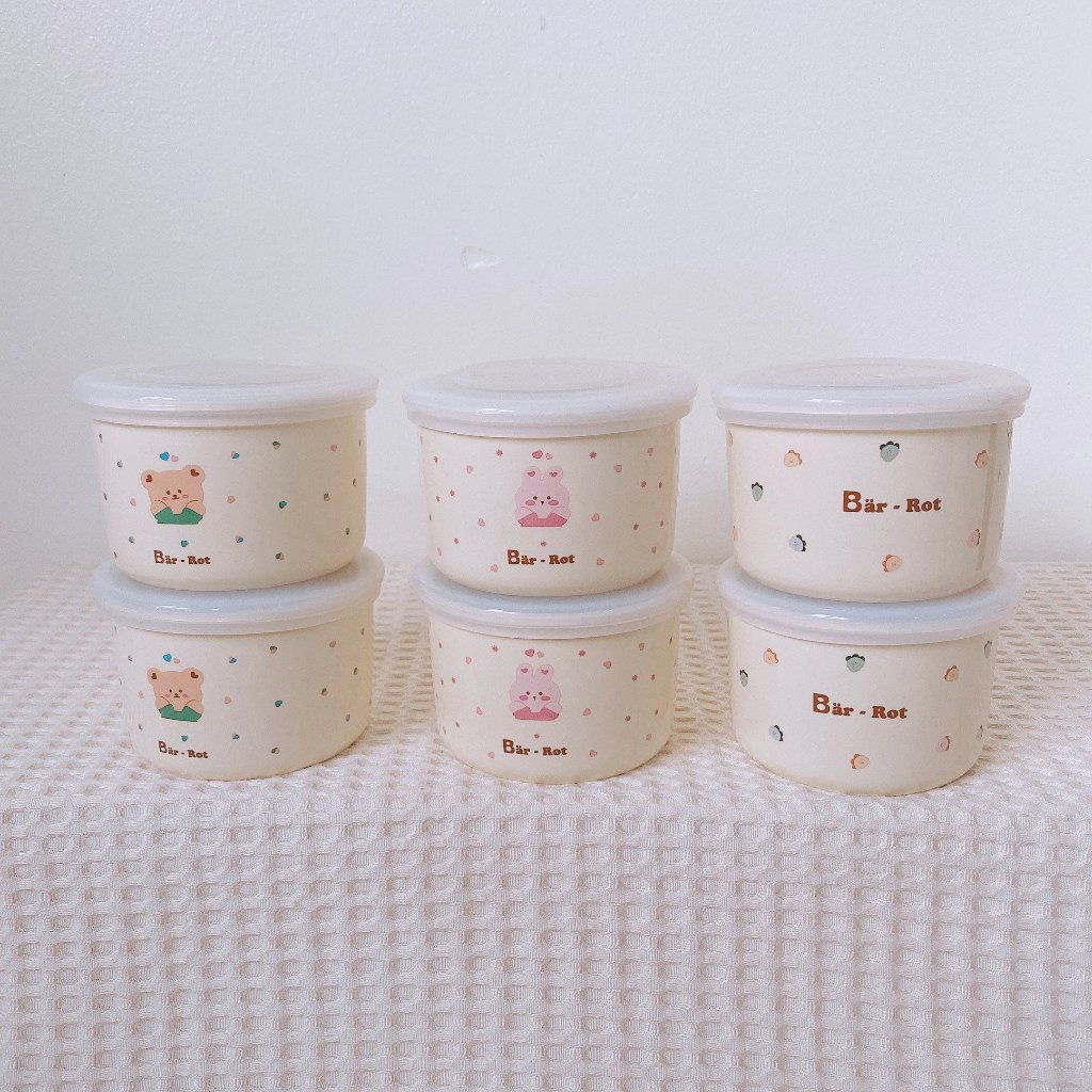 Bát SỨ Ăn Dặm BAR ROT Ceramic Bowl Hoạ Tiết Đáng Yêu Có Nắp Silicon Bảo Quản Chống Tràn