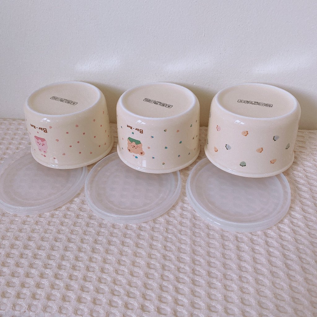 Bát SỨ Ăn Dặm BAR ROT Ceramic Bowl Hoạ Tiết Đáng Yêu Có Nắp Silicon Bảo Quản Chống Tràn