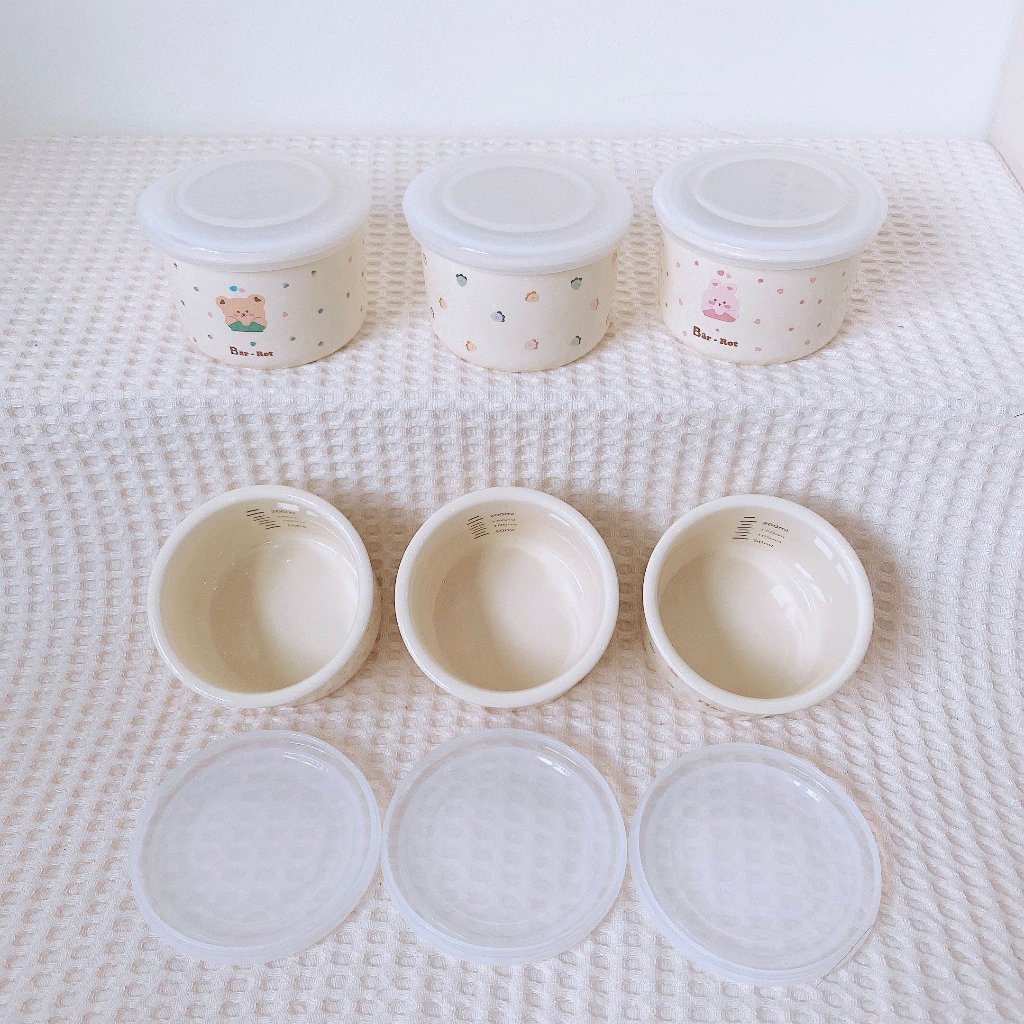 Bát SỨ Ăn Dặm BAR ROT Ceramic Bowl Hoạ Tiết Đáng Yêu Có Nắp Silicon Bảo Quản Chống Tràn