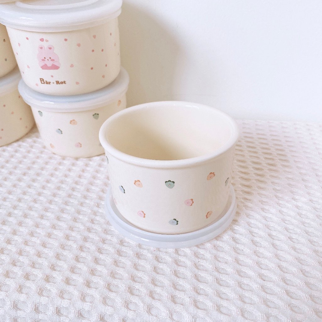 Bát SỨ Ăn Dặm BAR ROT Ceramic Bowl Hoạ Tiết Đáng Yêu Có Nắp Silicon Bảo Quản Chống Tràn