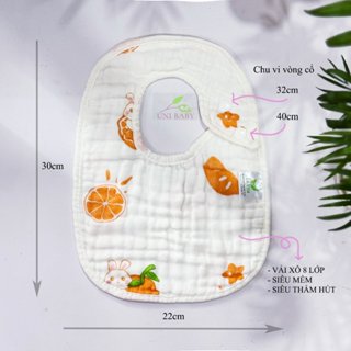 Yếm xô chữ U cho bé 8 lớp cúc bấm 2 mặt to dày dặn, thoáng khí siêu thấm hút 30x22cm UniBaby
