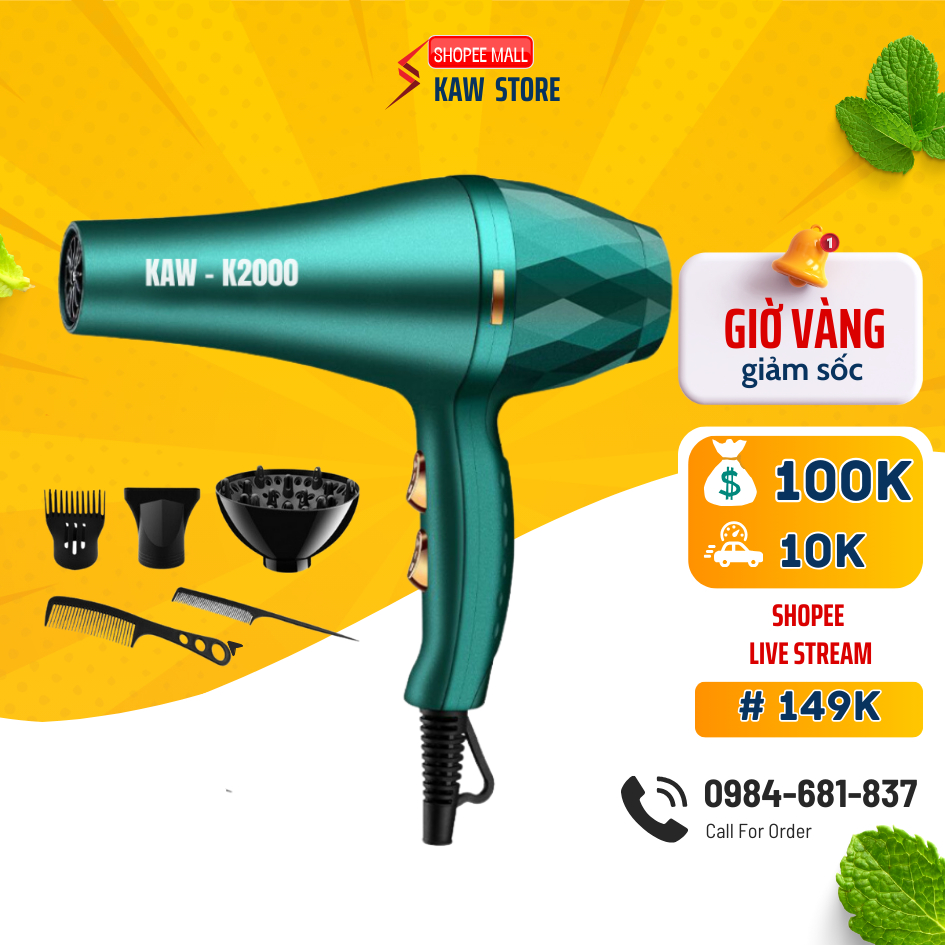 Máy sấy tóc Deliya Kaw-K2000 - Hàng Chính Hãng có 6 Chế Độ Nhiệt, 2 Chiều Nóng Lạnh - Bảo hành chính hãng