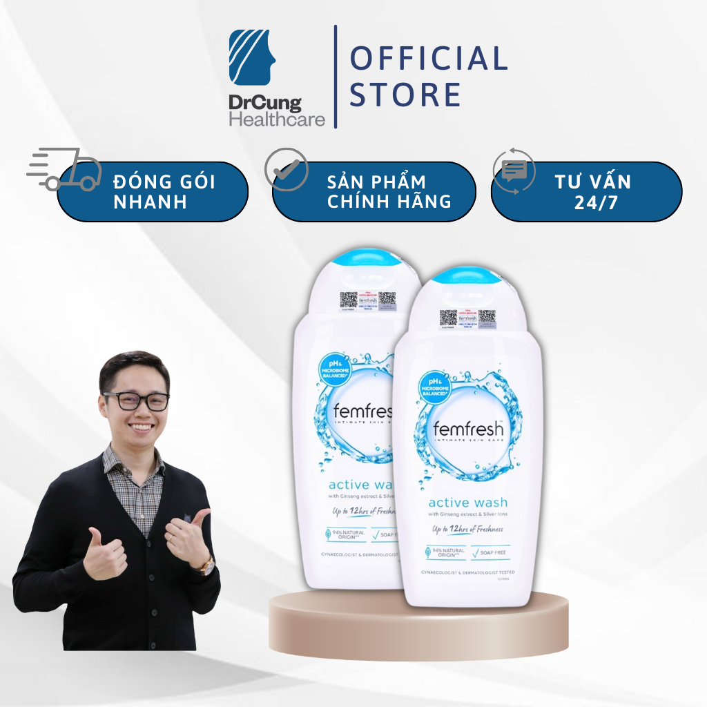 Bác Sĩ Cung Femfresh Active Wash (Xanh Dương) - Dung Dịch Vệ Sinh Nam, Nữ, Dưỡng Ẩm, Dịu Da (Chai 250ml) [UK]