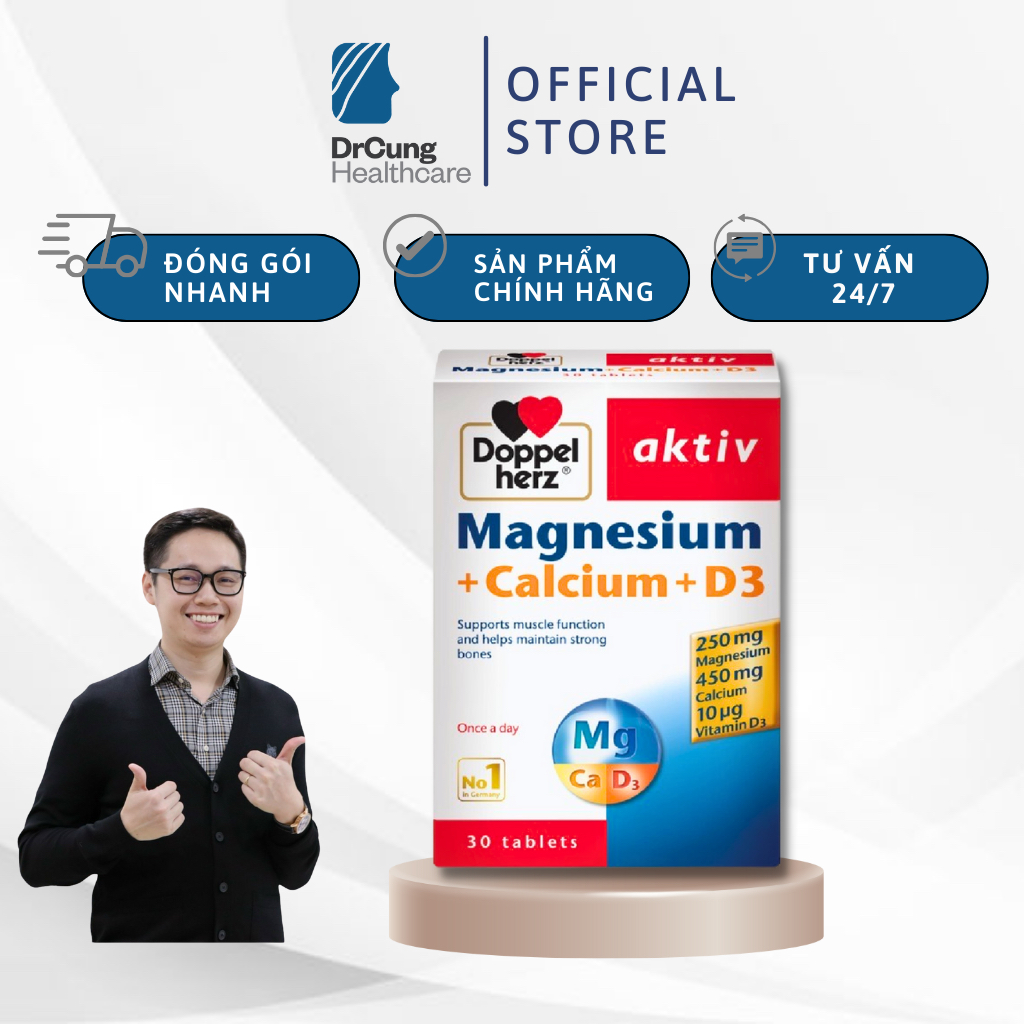 Bác Sĩ Cung Magnesium Calcium D3 - Bổ Sung Canxi, Magie, Vitamin D3, Bổ Xương Khớp, Doppelherz (Hộp 30 viên)