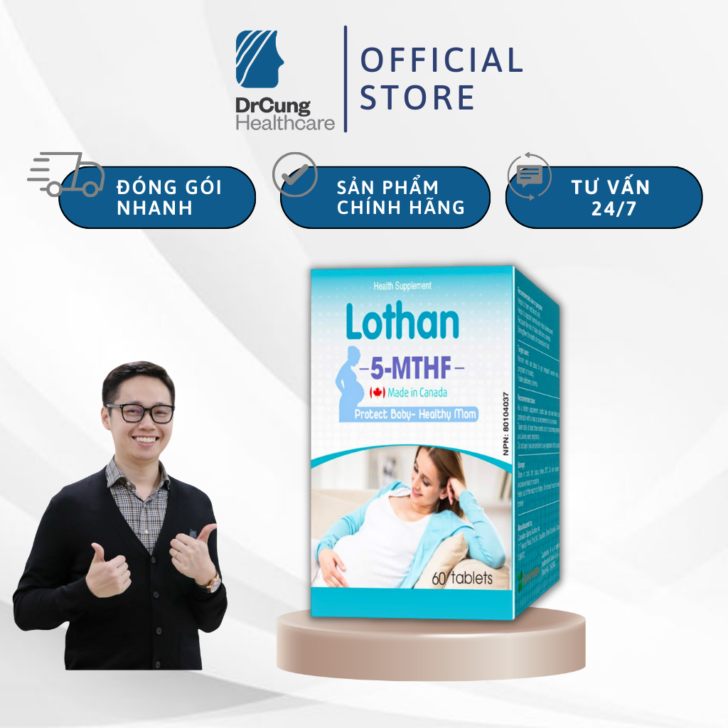 Bác Sĩ Cung Lothan 5-MTHF - Bổ Sung Folate, Ngăn Dị Tật Thai Nhi, Bổ Trứng, Tăng Khả Năng Sinh Sản (Hộp 60 Viên)