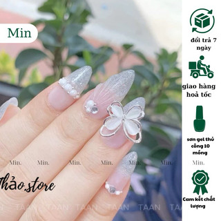 Nail box móng úp thiết kế , móng tay giả đính đá tặng keo và dũa 10 móng