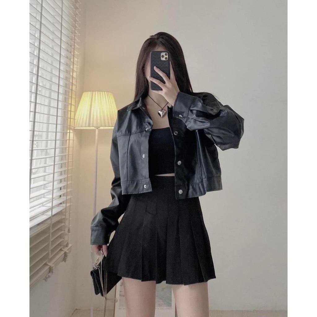 Áo khoác da croptop basic, áo khoác da nữ phong cách cá tính trẻ trung hot nhất M2