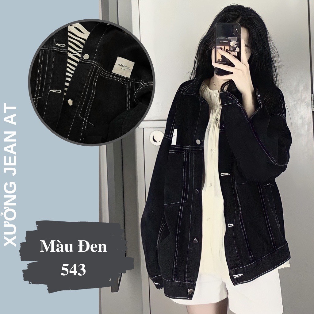 Áo JACKET JEAN AMERI màu đen Form Rộng Unisex,Áo khoác bò unisex cực cá tính MS31