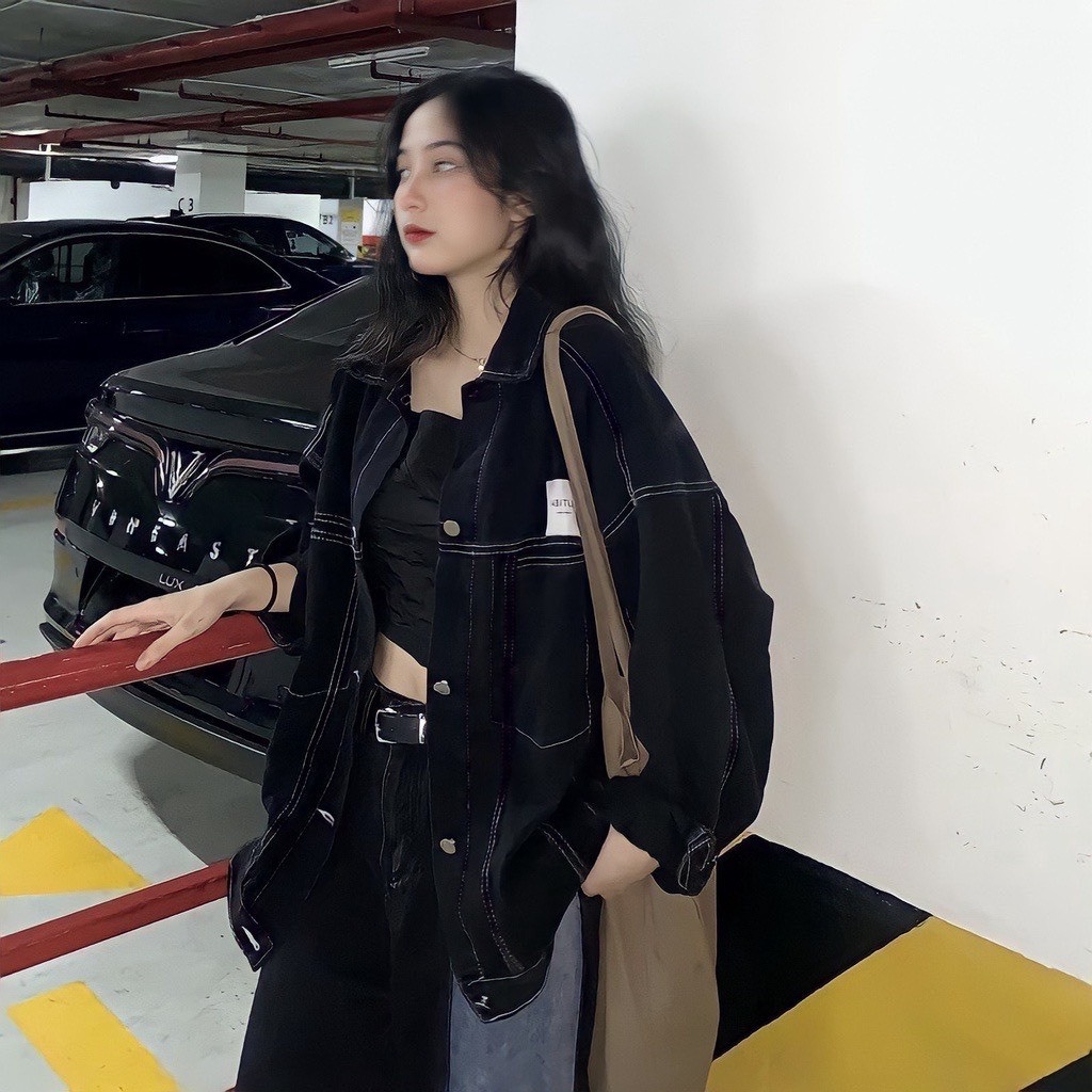 Áo JACKET JEAN AMERI màu đen Form Rộng Unisex,Áo khoác bò unisex cực cá tính MS31