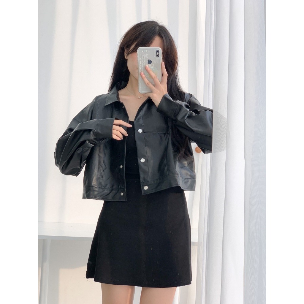 Áo khoác da croptop basic, áo khoác da nữ phong cách cá tính trẻ trung hot nhất M2