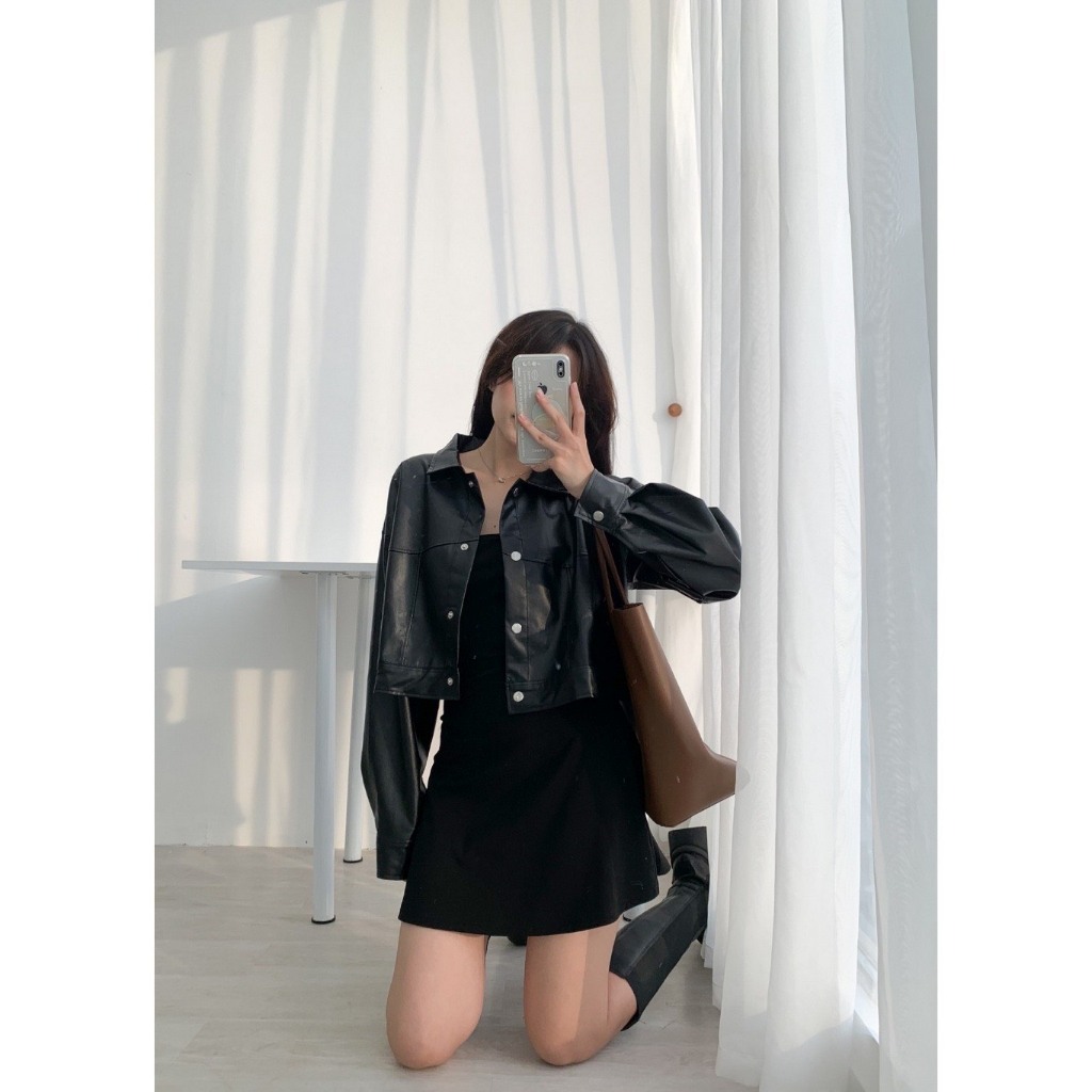 Áo khoác da croptop basic, áo khoác da nữ phong cách cá tính trẻ trung hot nhất M2