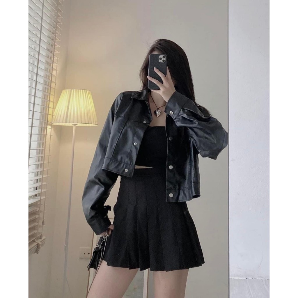 Áo khoác da croptop basic, áo khoác da nữ phong cách cá tính trẻ trung hot nhất M2