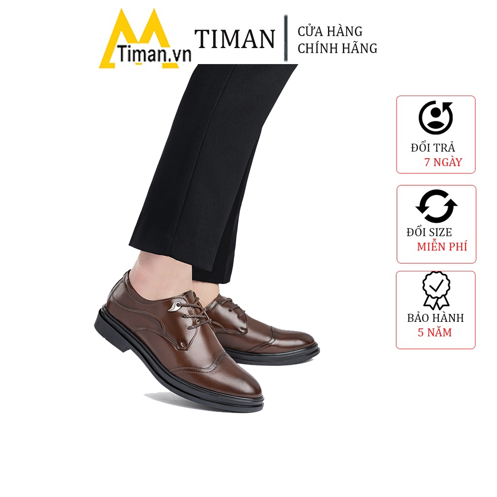 Giày tây da nam kiểu buộc dây chất liệu da bò công sở đẹp mọi trung niên cao cấp bảo hành 5 năm CA51 TIMAN