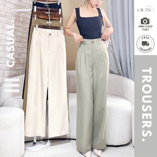 Quần ống rộng nữ lưng cao, quần ống rộng nữ ống đứng, quần suông công sở, quin house, thiết kế vải, cotton lạnh hàn quốc