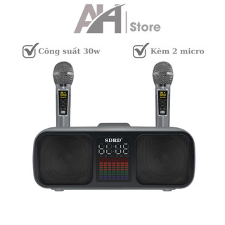 Loa karaoke bluetooth sd-318, công suất 30w, kèm 2 mic, , âm thanh sống động, đèn nháy theo nhạc - loa bluetooth karaoke