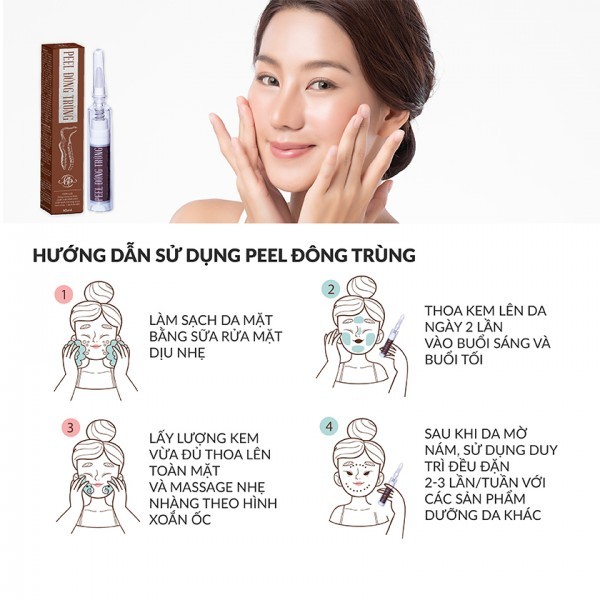 Peel Da Đông Trùng Tươi HUYỀN PHI Bóc Tách Nám Dưỡng Da Trắng Hồng Căng Bóng Mịn Màng