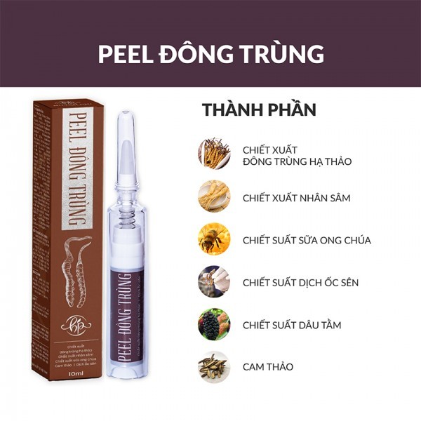 Peel Da Đông Trùng Tươi HUYỀN PHI Bóc Tách Nám Dưỡng Da Trắng Hồng Căng Bóng Mịn Màng