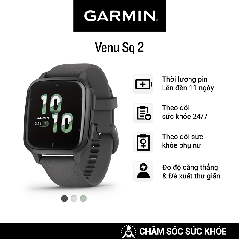 Đồng Hồ Thông Minh Garmin Venu Sq 2 (Shadow Gray/White/Cool Mint) - Hàng Chính Hãng