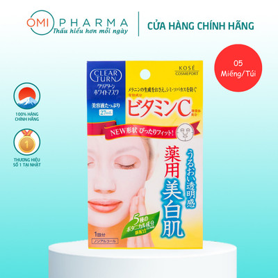 Mặt Nạ Dưỡng Trắng Da Tinh Chất Vitamin C Clear Turn Kosé Nhật Bản (Hộp 5 Miếng)