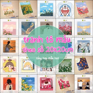 Tổng hợp- tranh tô màu theo số, tranh số hóa phong cảnh, tình yêu, hoạt hình, có khung 20x20cm