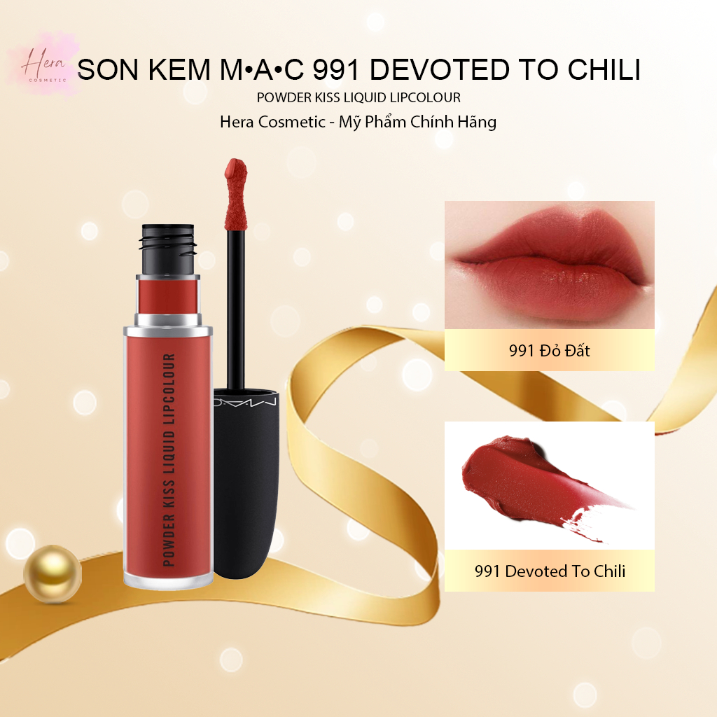 Son kem MAC 991 Devoted To Chili màu đỏ đất Powder Kiss Liquid Lipcolour siêu hot Heracosmetic
