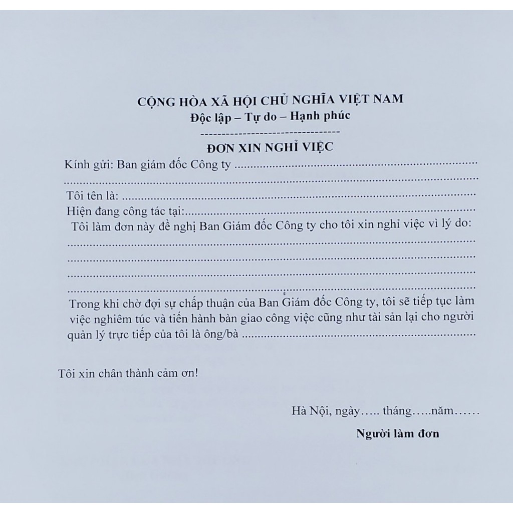 Mẫu Đơn xin thôi việc
