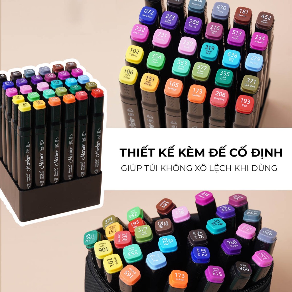 Bút màu marker ZhongCai 30 màu đa dạng, bút lông màu 2 đầu đựng túi vải dùng vẽ tranh, tô màu NO.702