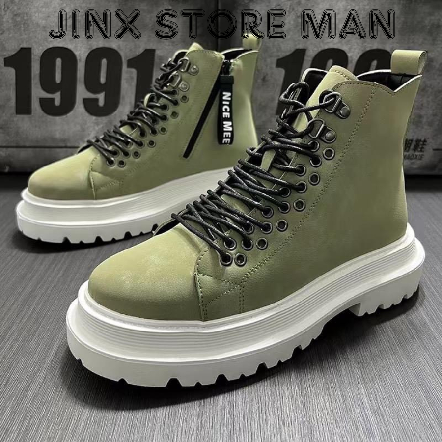 Giày bốt nam The Jinx cổ cao khóa zip tăng chiều cao 7 cm phiên bản Martin boots zip 2024