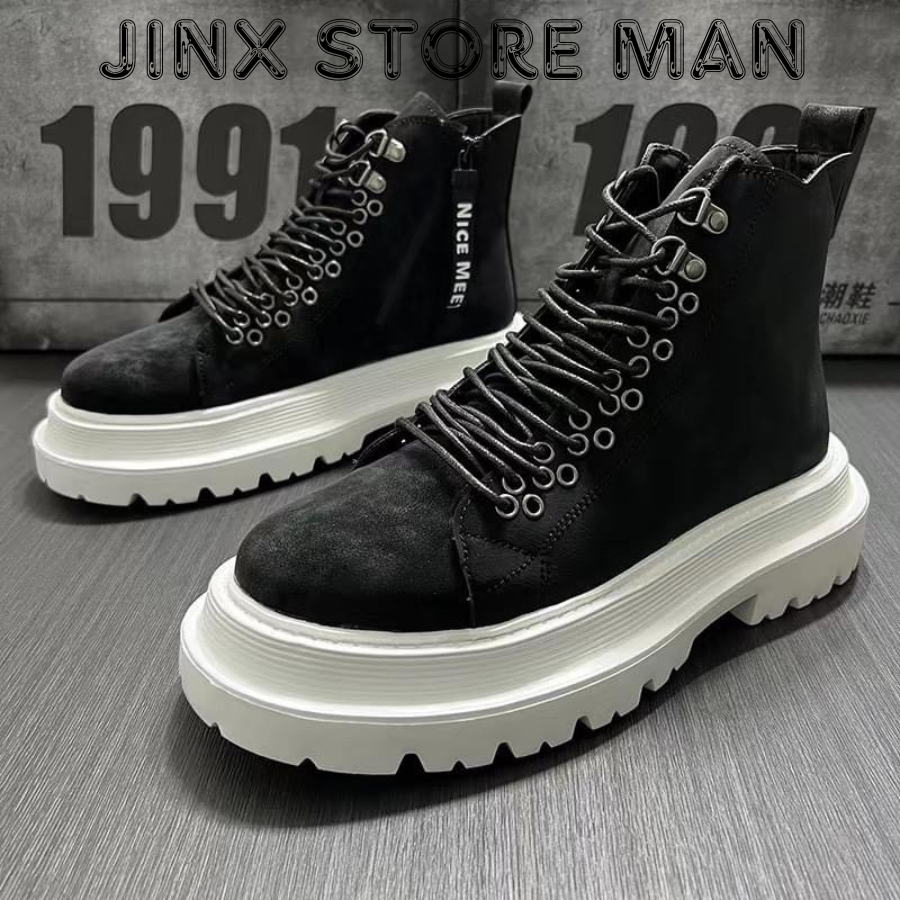 Giày bốt nam The Jinx cổ cao khóa zip tăng chiều cao 7 cm phiên bản Martin boots zip 2024