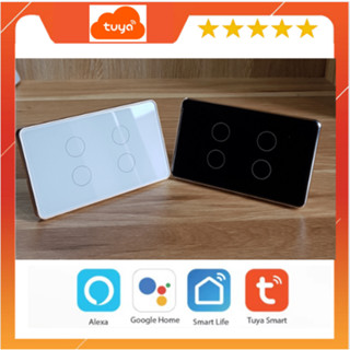 Công tắc thông minh wifi tuya viền nhôm vàng cao cấp, mặt kính 2.5D, điều khiển từ xa qua app