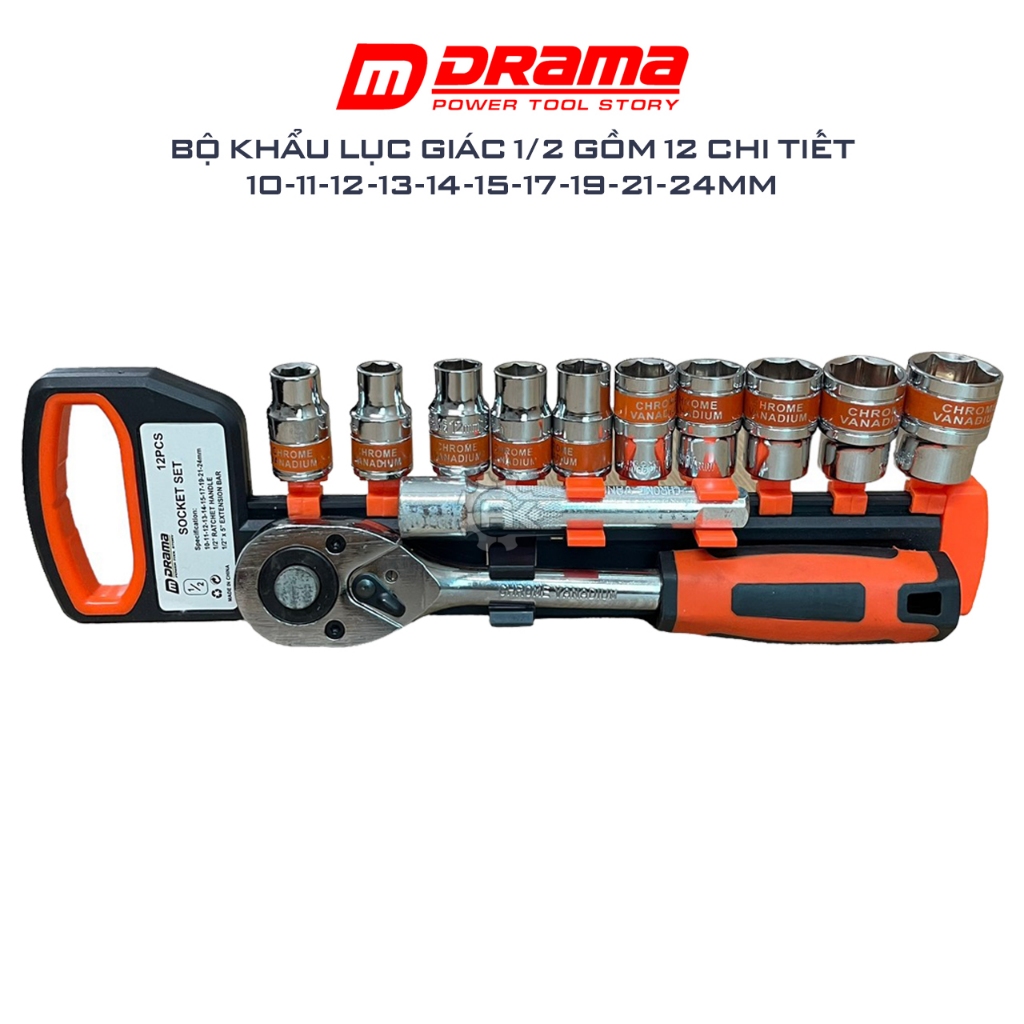 Bộ Khẩu Tuýp Drama 1/2 AUTO TOOLS Đa Năng 12 Chi Tiết Cao Cấp Không Gỉ