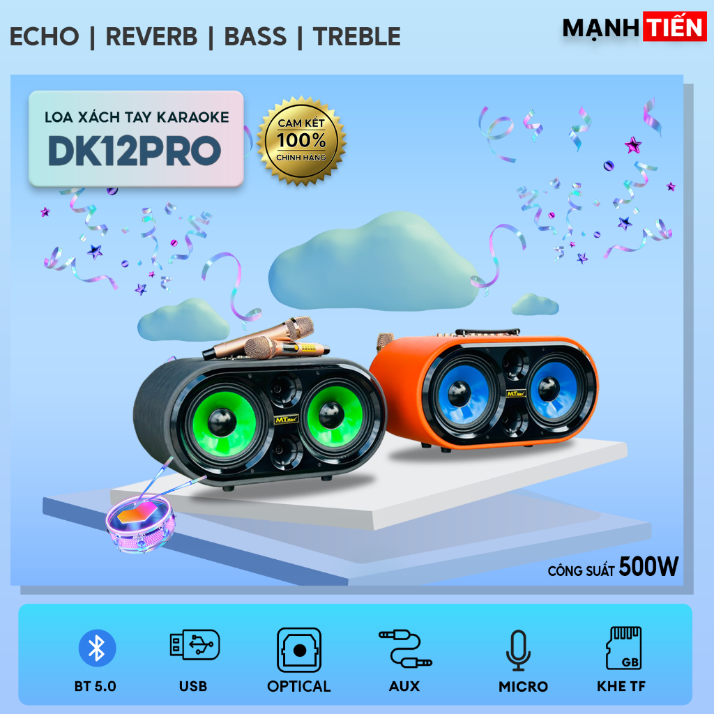 Loa Karaoke Xách Tay Mới Nhất 2024 - MTMAX DK12Pro - Loa 3 Đường Tiếng Công Suất Lớn 500W, Bass Đôi 2 Tấc