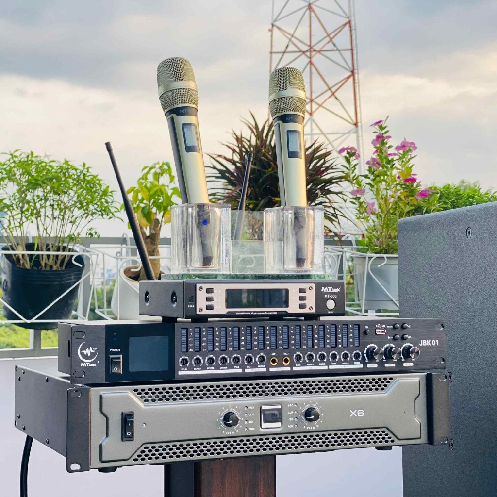 Dàn Karaoke Gia Đình Cặp Loa 4112, Đẩy X6, Vang JBK01, Micro MT500 - Tặng Kèm 10M Dây Loa và Jack Cắm Loa