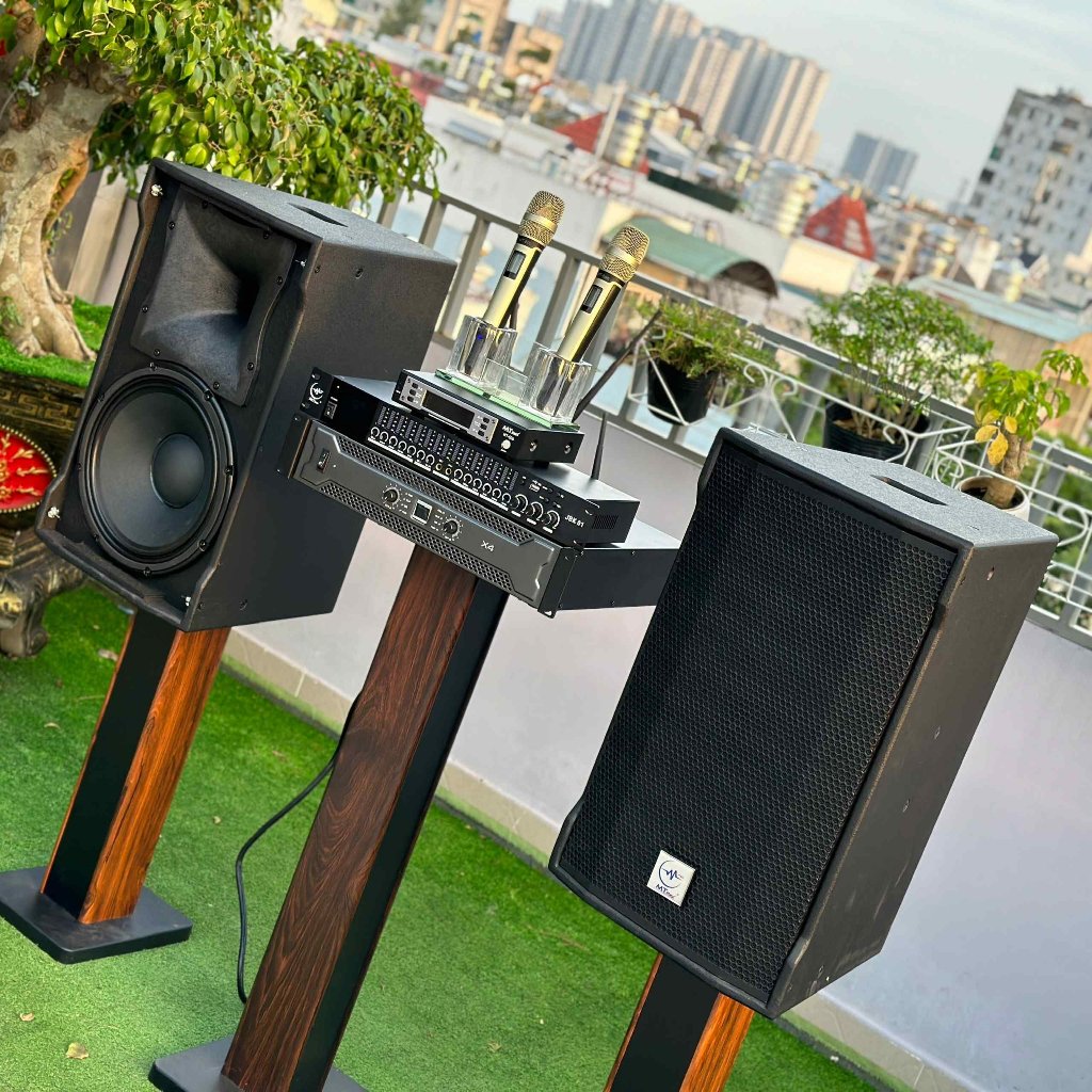 Dàn Karaoke Gia Đình Cặp Loa 4112, Đẩy X4, Vang JBK01, Micro MT500 - Tặng Kèm 10M Dây Loa và Jack Cắm Loa