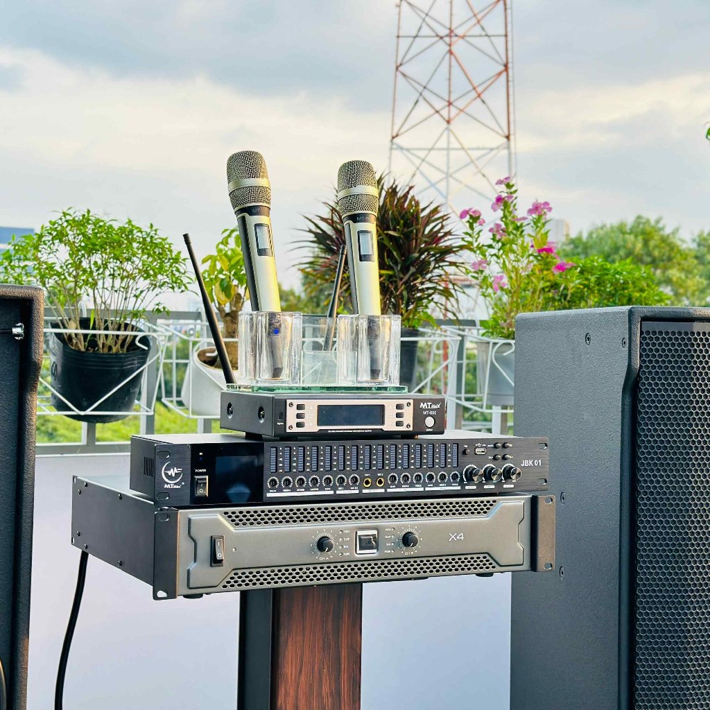 Dàn Karaoke Gia Đình Cặp Loa 4112, Đẩy X4, Vang JBK01, Micro MT500 - Tặng Kèm 10M Dây Loa và Jack Cắm Loa