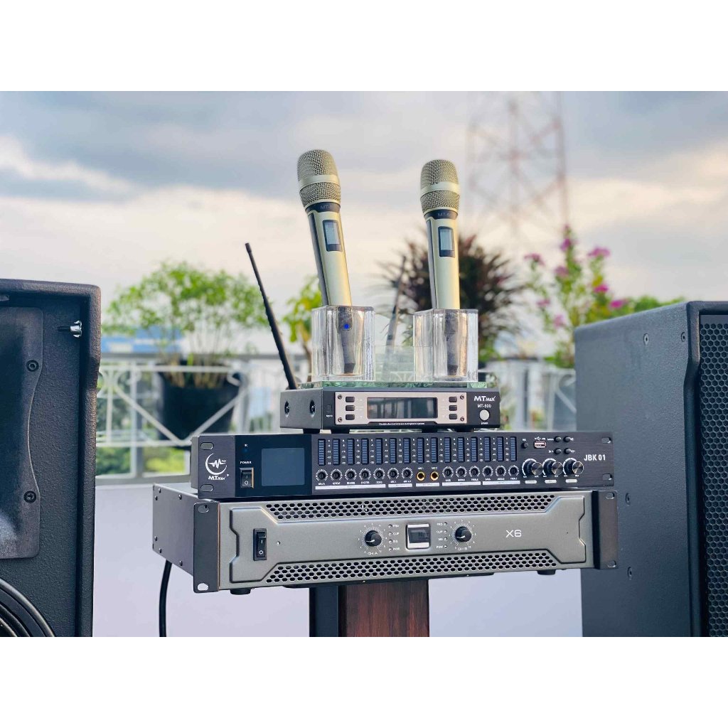 Dàn Karaoke Gia Đình Cặp Loa 4112, Đẩy X6, Vang JBK01, Micro MT500 - Tặng Kèm 10M Dây Loa và Jack Cắm Loa